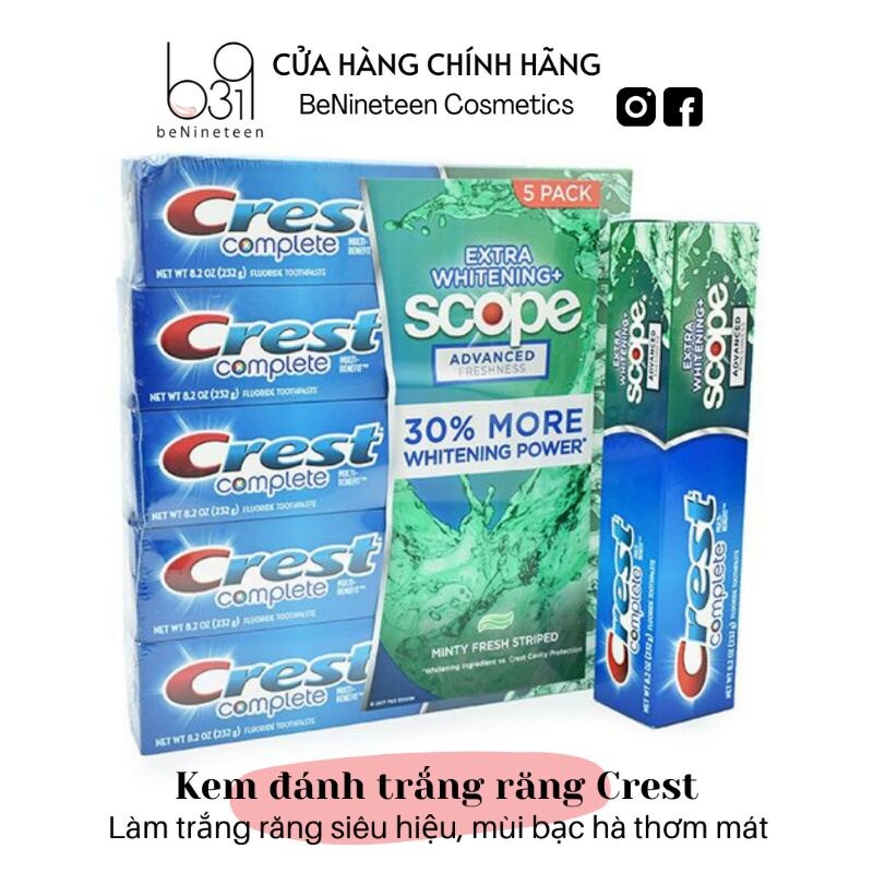 Kem Đánh Trắng Răng Crest Complete Extra Whitening Scope Advanced Freshness 232g