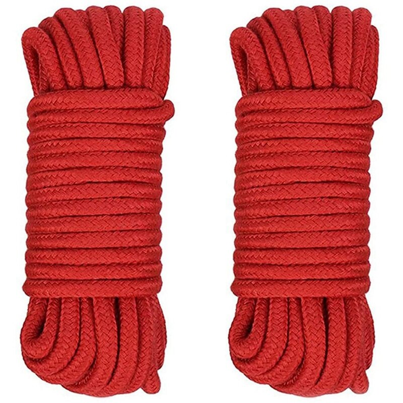 2 Pcs Red Cotton Rope, 8mm Multi Purpose Strong Soft Tying Cord for