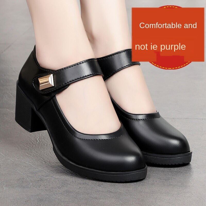 ZSP674 Giày Cao Gót Da Mềm Giày Công Sở Gót Dày Giày Đơn Bốn Mùa Giày Da Cho Mẹ Nữ Giày Khiêu Vũ Nữ Trung Niên Và Người Già Thoải Mái Chống Trượt