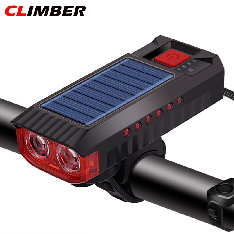 Cl đèn xe đạp led năng lượng mặt trời pin 4000mah đèn trước xe đạp đường trường sạc usb 4 chế độ đèn pin đèn pha