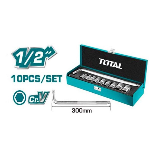 Bộ 10 đầu tuýp và tay cầm chữ l total thtl121101 |bộ tuýp cao cấp total