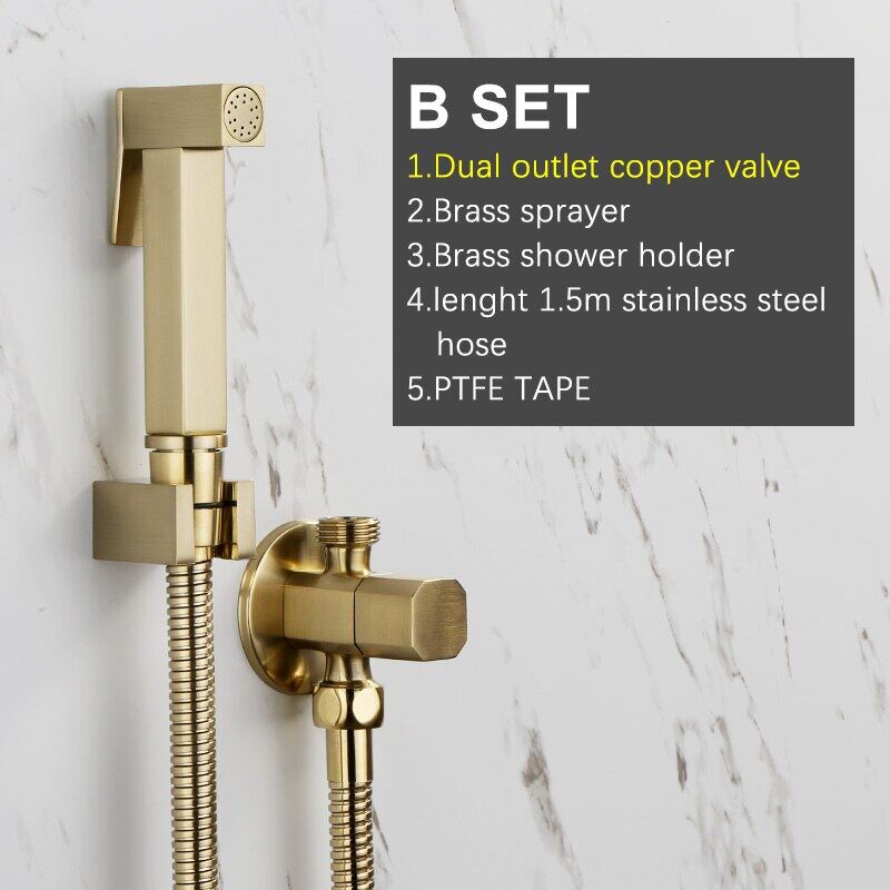 Cầm Tay vòi xịt bồn cầu màu vàng vân chải Brass Douche Kit nhà vệ sinh shattaf phun vuông đồng van S