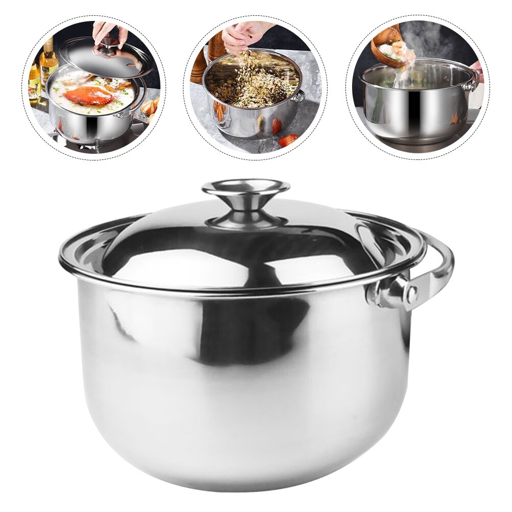 【AW NEW】✵○ Pot Soup Cooking Steel Stainless Stock Stew Bowls Mixing Bowl Stockpot Pan Kitchen Cookware Pots Metal Ceramic Handle Induction