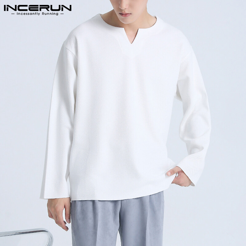 RisingHope Áo Sơ Mi Henley Cổ Chữ V Dài Tay Hàn Quốc INCERUN Cho Nam, Áo Cánh Trang Trọng Thường Ngày Vừa Vặn Tập Yoga Tee