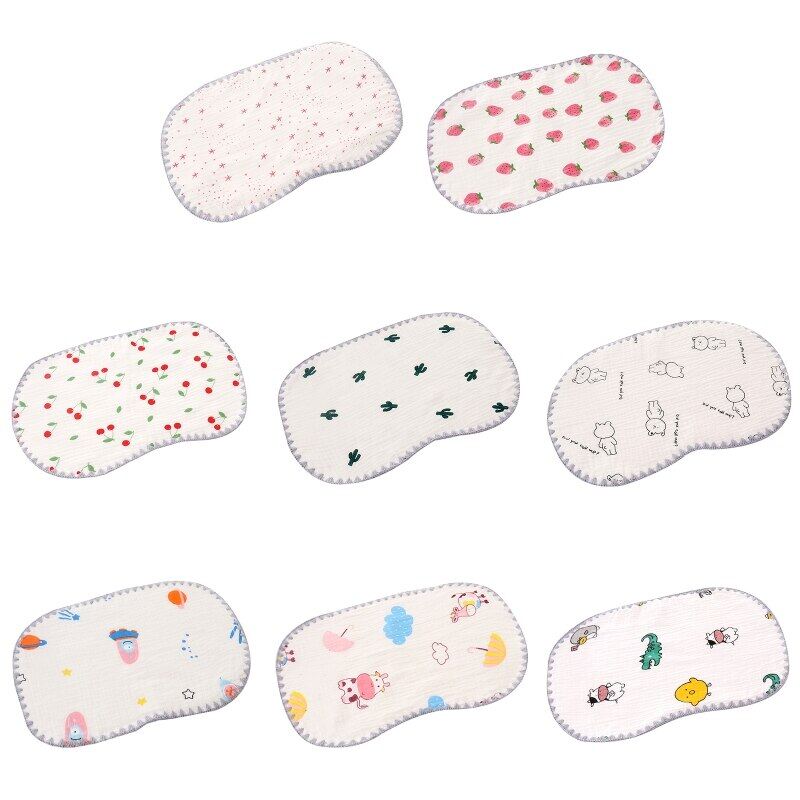ZZOOI Newborn Baby Nursing Pillow Cartoon Printed Pillow 10-Layers Cotton Gauze Flat Pillow Sleeping Head Support Cushion N84E