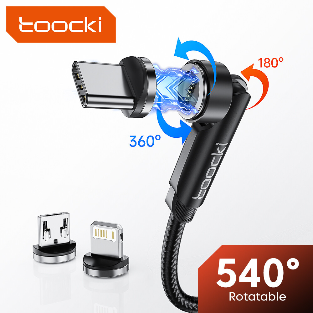 Toocki 540 xoay điện thoại nam châm Cáp Micro USB loại C sạc nam châm sạc điện thoại Iphone Xiaomi 3 trong 1 sạc điện thoại từ