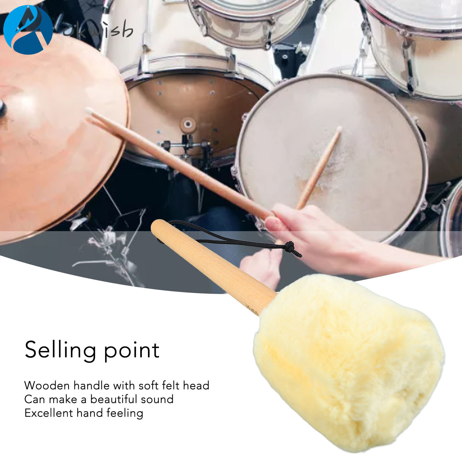 TRỐNG vồ chống trượt Trống Bass Bộ Gõ Búa Dùi Trống âm nhạc bằng gỗ với nỉ mềm