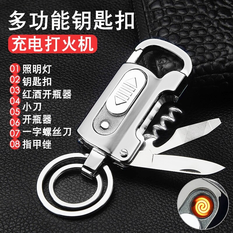 Móc chìa khóa dao mở nắp chai rượu vang đèn pin mặt dây chuyền đa năng sạc nhẹ gia dụng g9