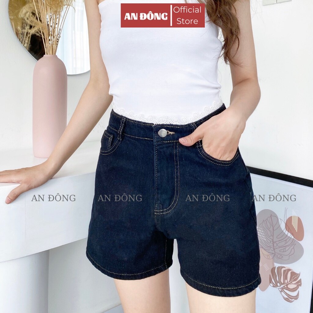 Quần đùi jean, short ngố jean ống rộng lưng cao phối ren