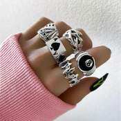 Men's Retro Punk Butterfly & Heart Ring Set - Fashion Jewelry