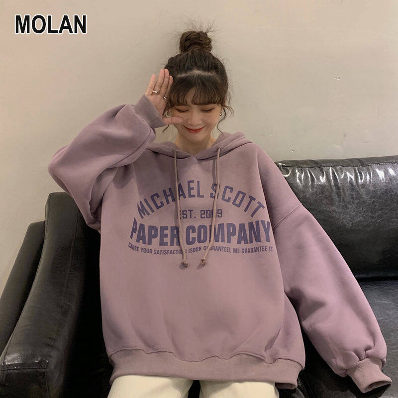 MOLAN Áo hoodie nam Áo khoác dài tay dáng rộng phong cách cổ điển lông cừu dày học sinh áo nỉ có mũ