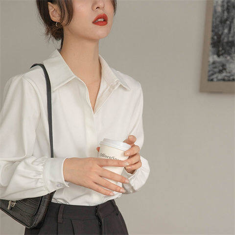 Useastudio áo sơ mi trắng nữ áo sơ mi voan dài tay 502t038
