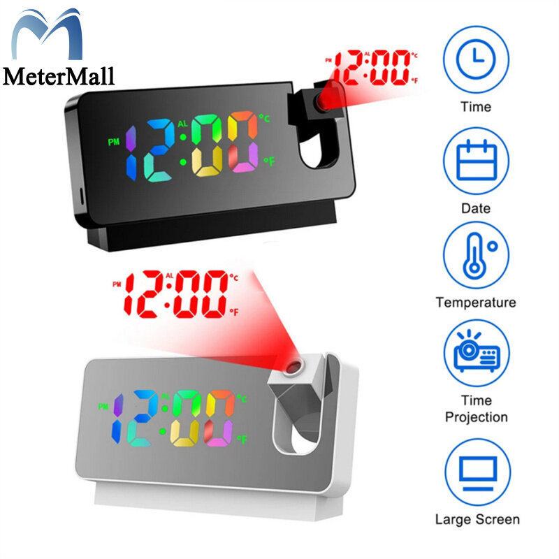 1 Set 180-degree Rotation Led Digital Projection Alarm Clock Mute