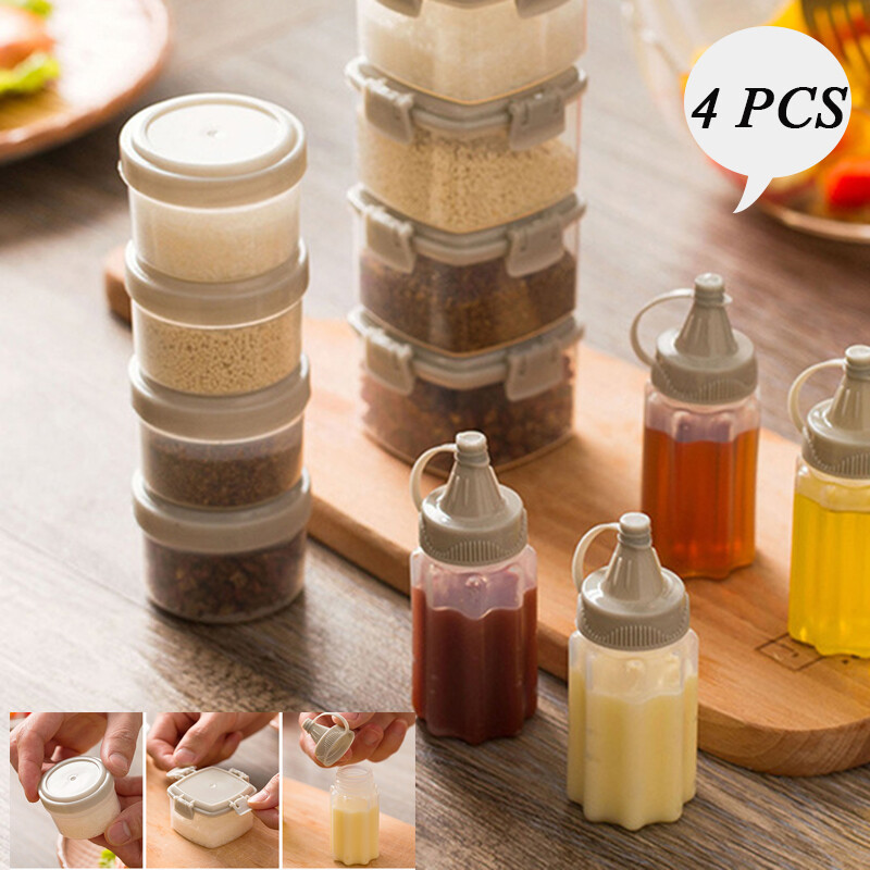 4 Hộp Đựng Gia Vị Cầm Tay Mini Chai Bóp Mứt Phù Hợp Với Nước Sốt Gia Vị Thịt Nướng Lọ Gia Vị Trong Suốt Nhà Bếp