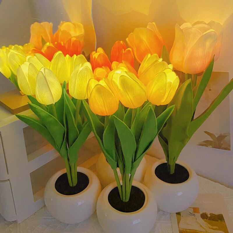 Miễn phí vận chuyển cod quà tặng ngày valentine 6 bó đèn ngủ hoa tulip mô phỏng led đèn bàn đèn đầu giường chậu hoa đèn ngủ tạo không khí đồ trang trí bàn cây trồng trong chậu quà tặng trang trí