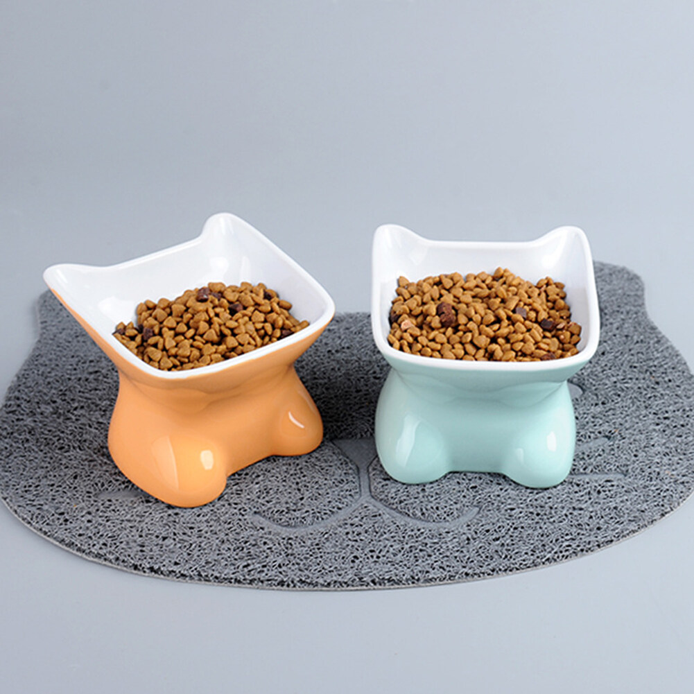 guai Ceramic Cat Pet Puppy Food Raised Bowl Non-slip Water Tilt Feeder Dish Tableware 3