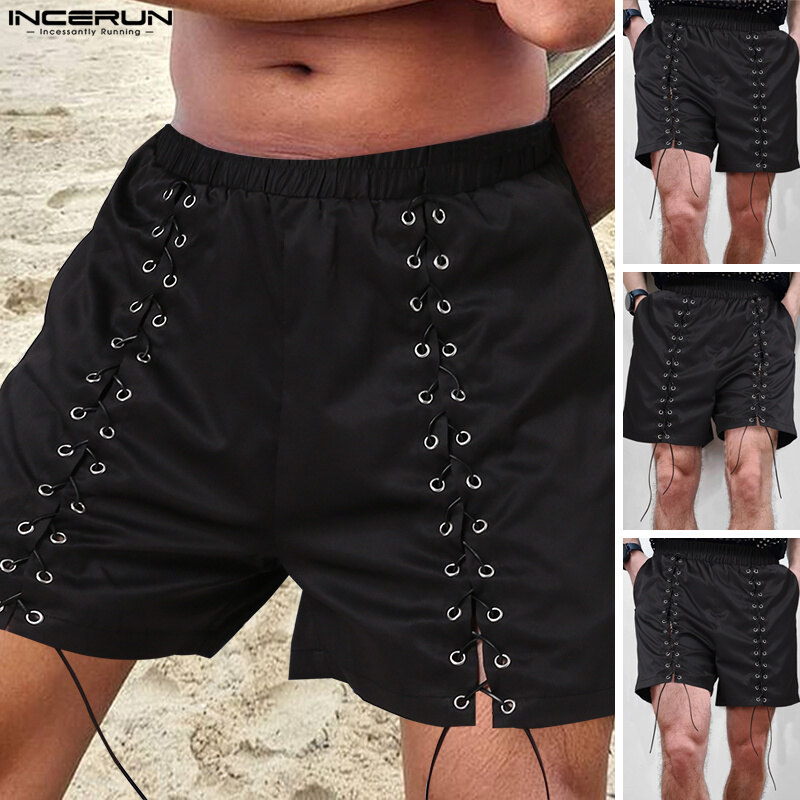 Charmkpr store incerun quần jogger buộc dây phong cách punk cho nam quần đi biển chạy bộ