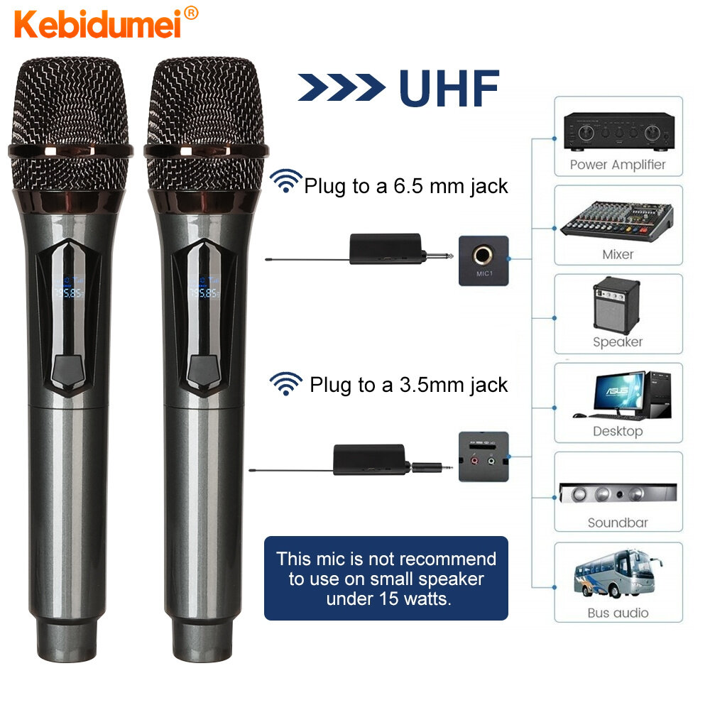 Kebidumei Micro không dây UHF kép dynamic micro cầm tay Microphone với Receiver cho tiệc cưới bài phát biểu Nhà thờ Câu lạc bộ
