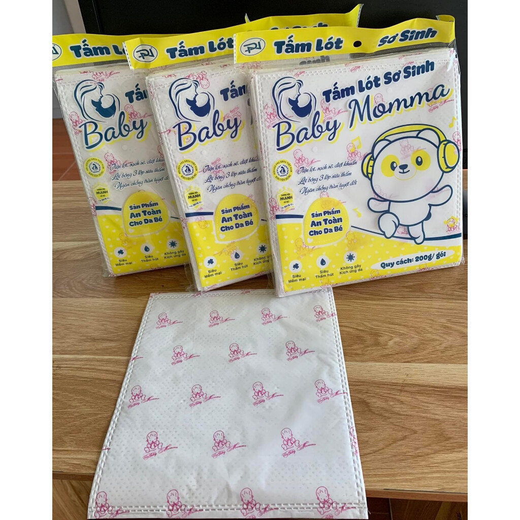Miếng lót phân su cao cấp baby momma lõi bông 3 lớp siêu thấm cho bé sơ sinh bịch 200gram 32-35 tấm