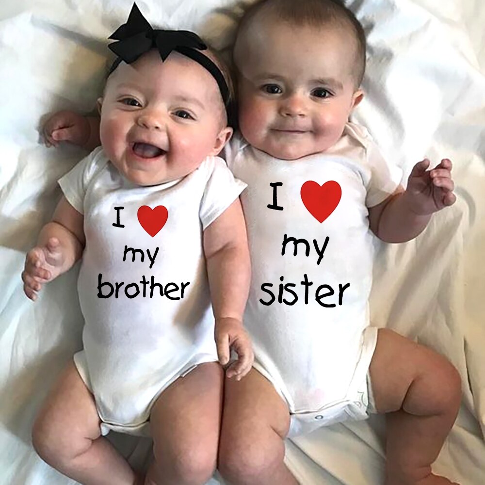 I Love My Sister Brother Twins Baby Short Sleeve Bodysuit Newborn Baby