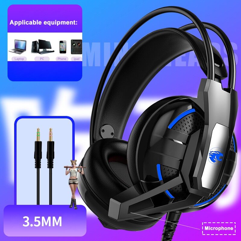 Tai Nghe Pubg Phát Sáng Màu Đen, Tai Nghe Trò Chơi, Tai Nghe Có Dây PC Với Micro, Tai Nghe Máy Tính Xách Tay 3.5Mm, Tai Nghe Lớp Học Trực Tuyến, Tai Nghe Giảm Tiếng Ồn