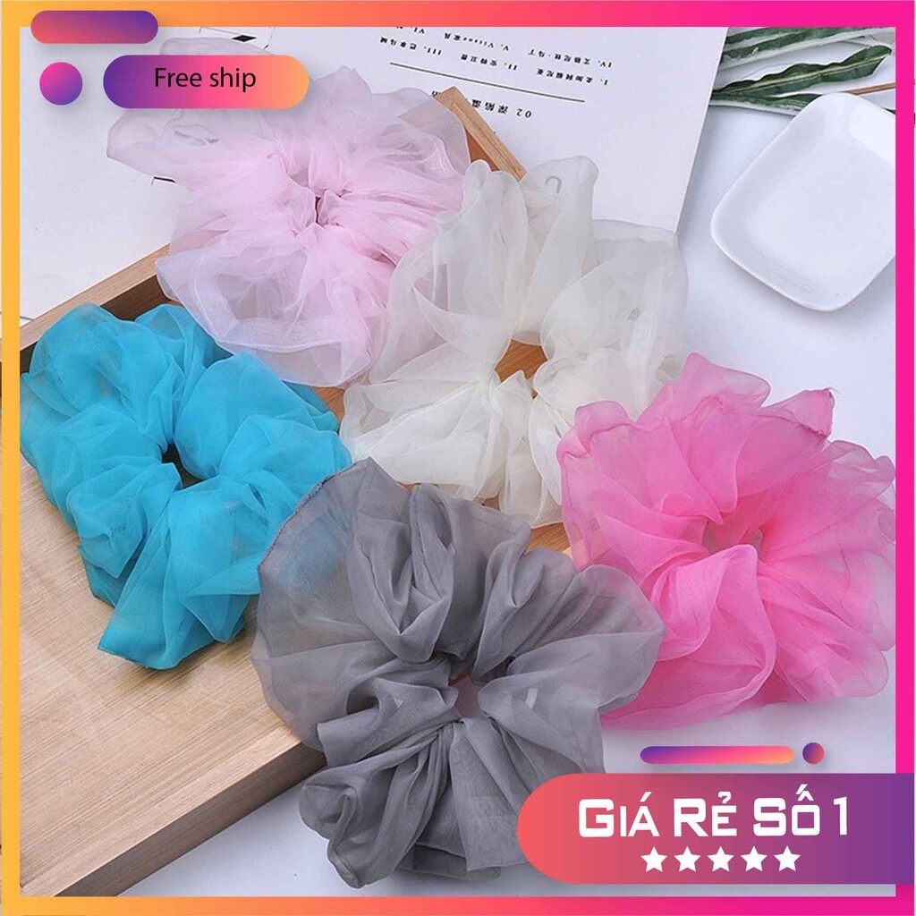Scrunchies dây buộc tóc vải voan kính hàn quốc sắc màu dễ thương