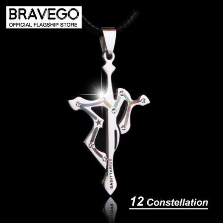 Bravego Titanium Steel Cross Pendant Necklace Men Fashion 12 Constellation Necklaces Horoscope Jewelry Zodiac Birthday Gift