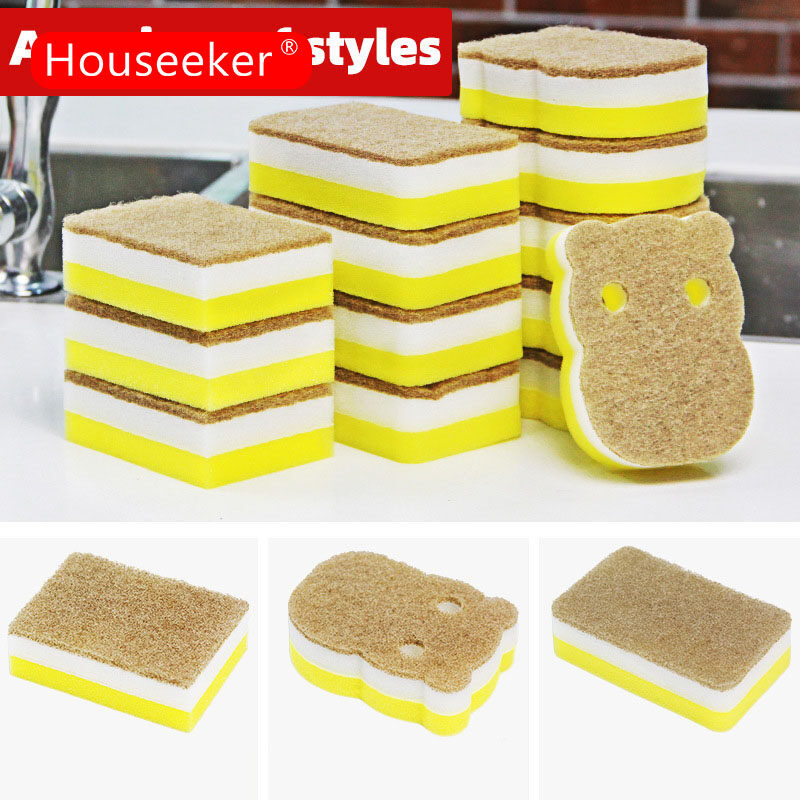 Houseeker Double-Sided Cartoon Cleaning Sponge Scouring Pad Dishes Washing