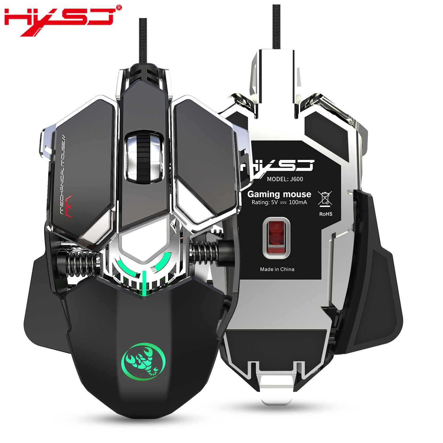 HXSJ Chuột Cơ Chơi Game J200 Chuột 9 Phím Hiệu Ứng Ánh Sáng RGB 6400DPI Chuột Có Dây Lập Trình DPI Sáu Phím Có Thể Điều Chỉnh Đèn Nền Thở Cho Máy Vi Tính Máy Tính Xách Tay Mới