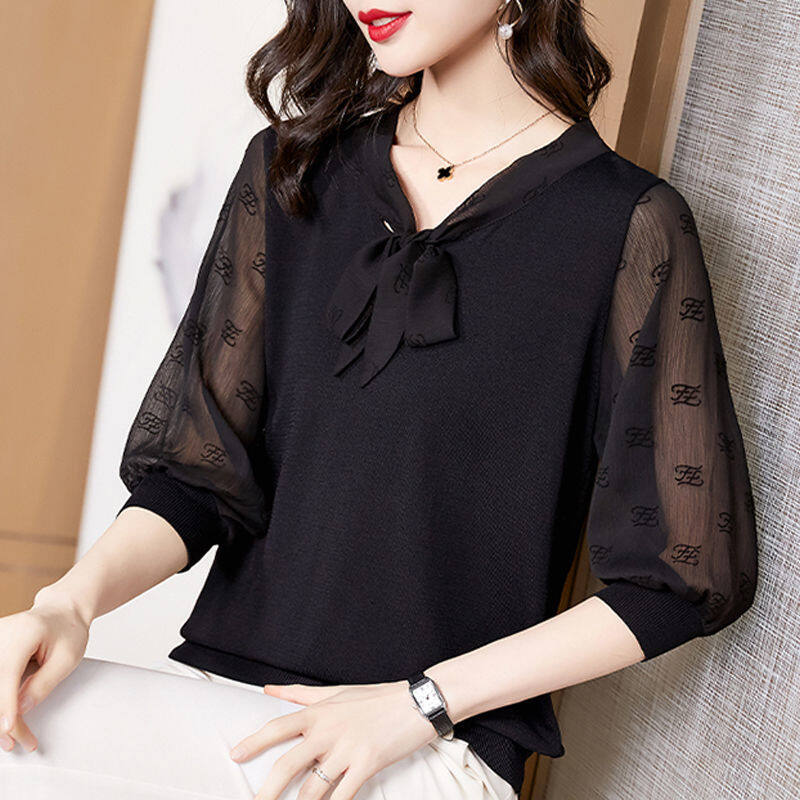 Áo voan cỡ lớn mới cho nữ áo che bụng mỏng tay lỡ dáng rộng cho phụ nữ trung niên