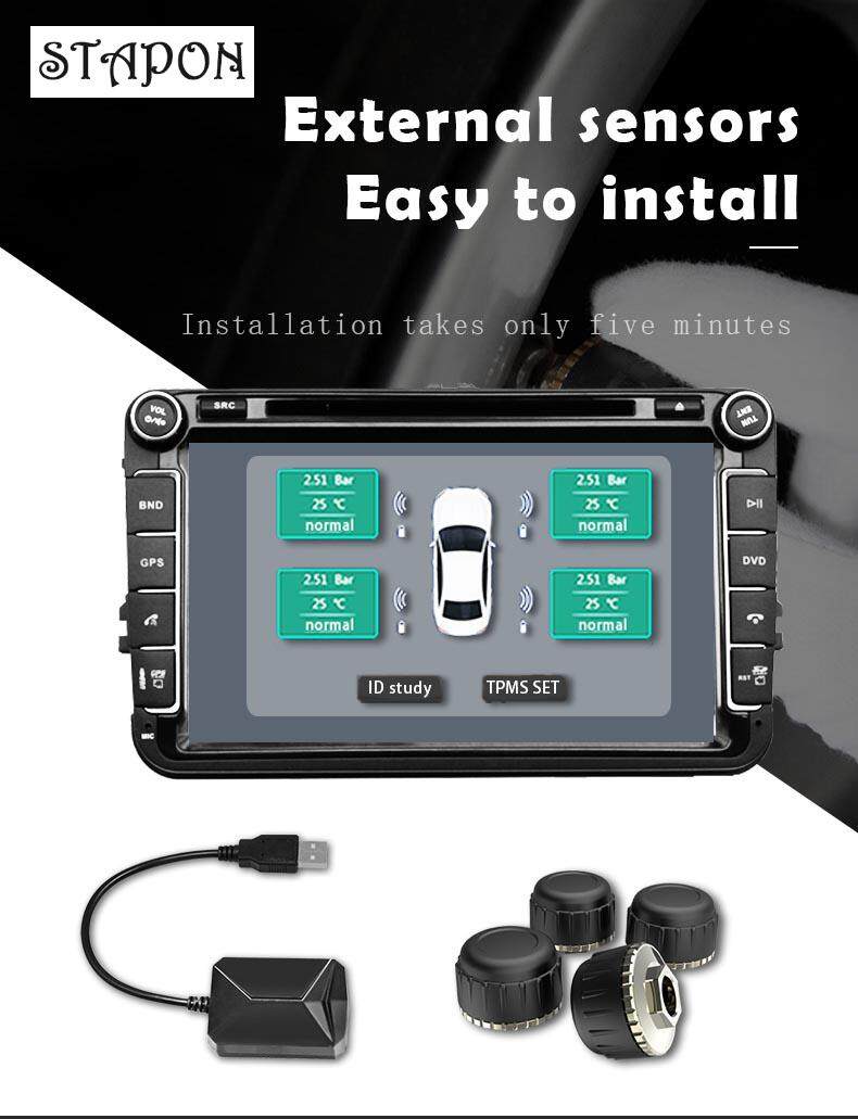 STAPON ที่นำทาง Android ภายนอกแรงดันยาง TMPS ระบบเตือนภัยไร้สาย TA - 5