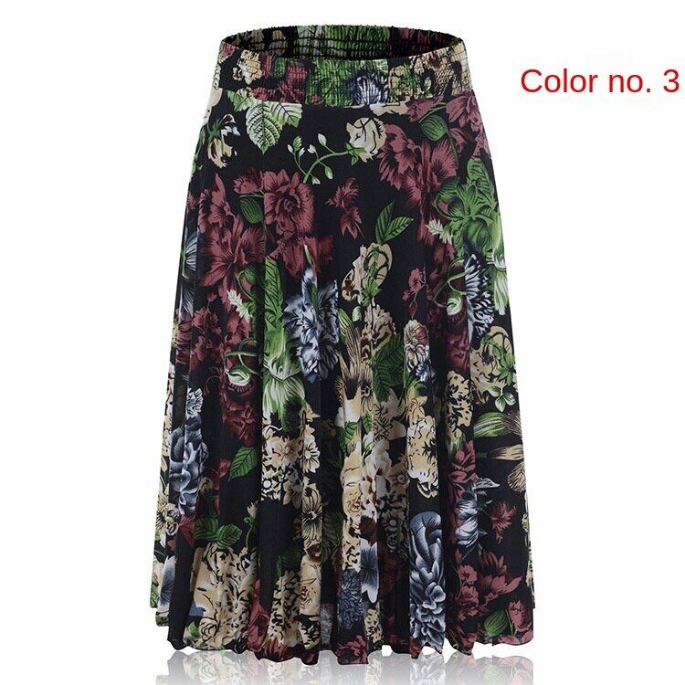 Middle-aged and elderly dancing dress women's summer skirt mid-length Mother's Ice Silk pleated skirt square dance skirt for the elderly