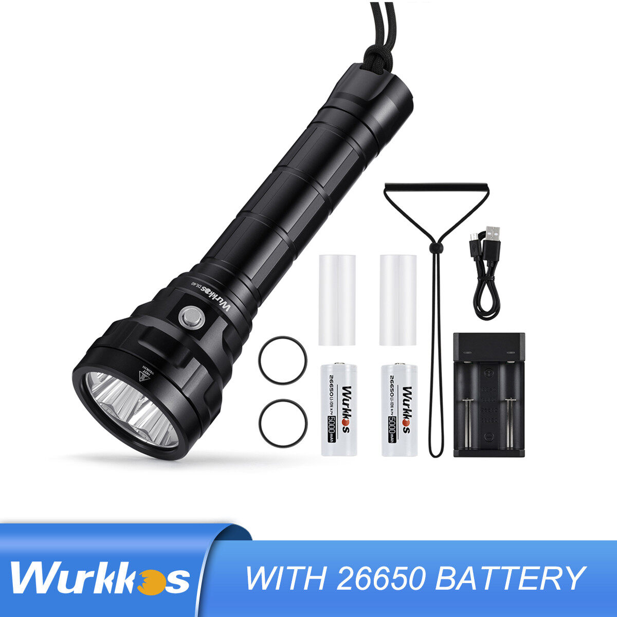 Wurkkos DL40 Đèn pin lặn sáng 5000K 5000LM Đèn đi lặn với 4 cái lh351d 90cri 26650 IPX8 không thấm n