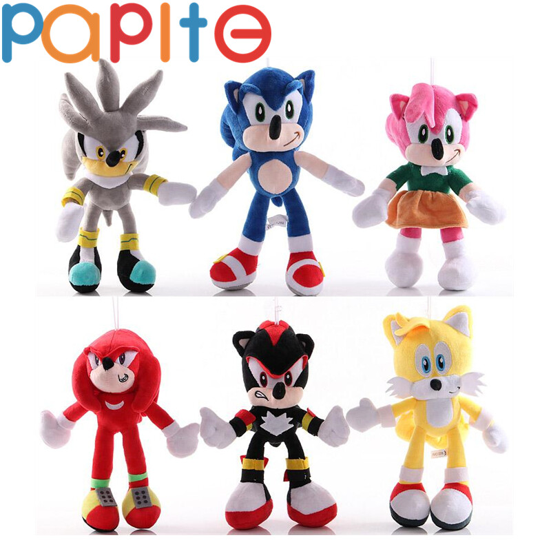 PAPITE【On Sale】1/6PCS 25-30cm Blue Sonic The Hedgehog Peluche Black Shadow Stuffed Animals Plush Toys Soft Doll for Children Gift For Kids Christmas