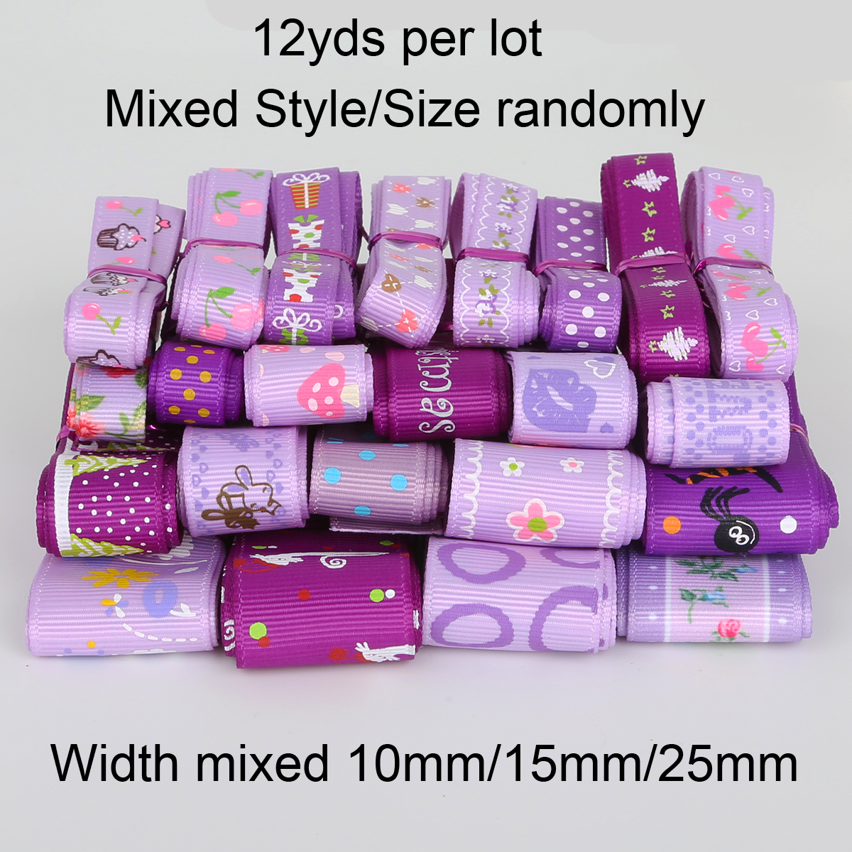 12Yards 10-25mm Hot Selling Random Mixed Color Grosgrain Ribbons Wrapping Sewing Ribbon Party Decoration