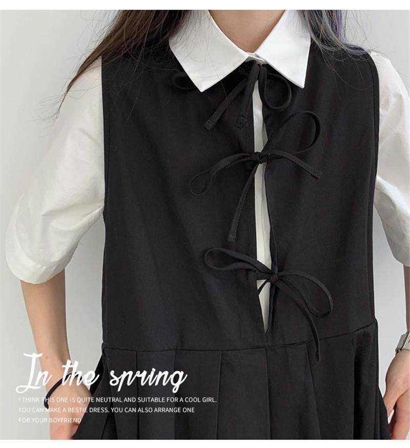 [Two sides can be worn] Korean style Japanese style mid-length suspender dress female student suspender dress summer one-piece suit