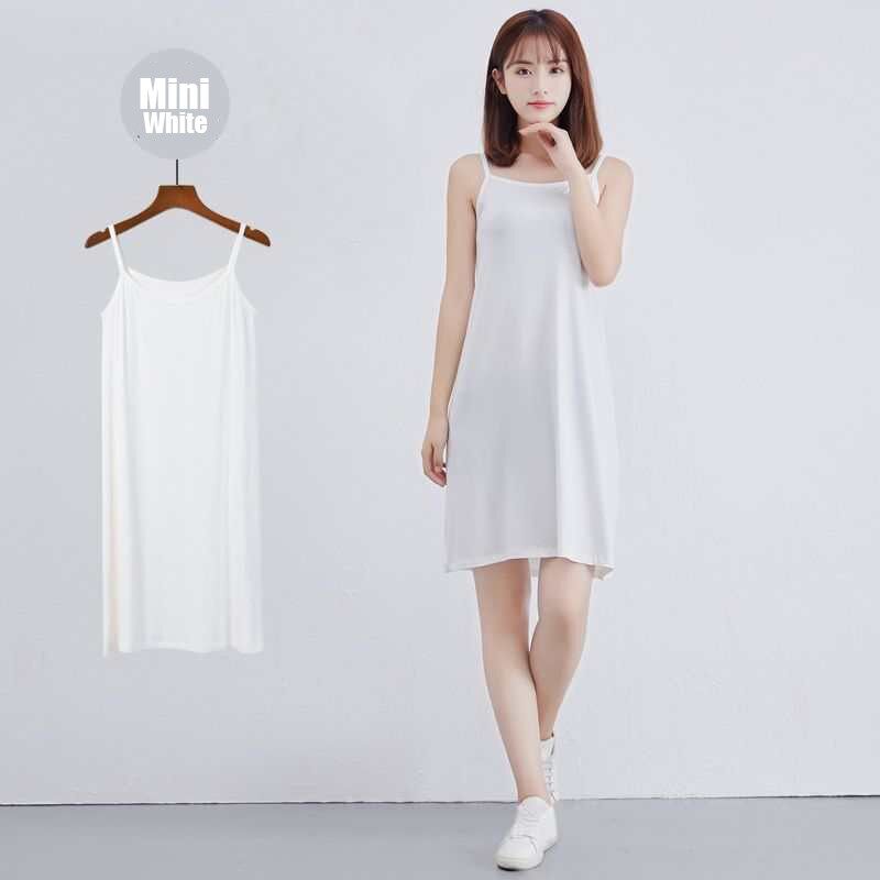 Lomogi🔥🇲🇾Readystock🇲🇾🔥Váy nữ bên trong ngắn dài lót cơ sở mùa hè giản dị SINGLET Đầm dây trung bình 