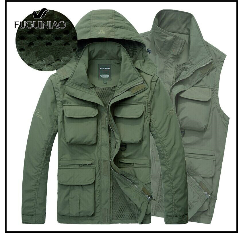 Fuguiniao Tay Áo Khoác Chiến Thuật Cho Nam 2021 Có Thể Tháo Rời Áo Khoác Quân Sự, Áo Khoác Trùm Đầu Nhiều Túi Chống Nước Chống Gió Cho Nam, M-4XL