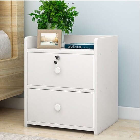 Tủ đầu giường 2 ngăn gỗ mdf nhập khẩu chống ẩm mốc - màu trắng