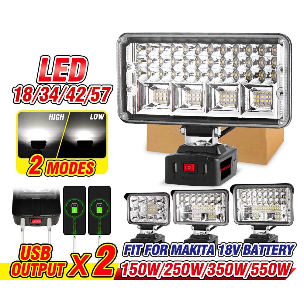 （quà tặng）550w 5000 k 57 leds máng đèn led đèn pin đầu ra usb kép đèn khẩn cấp ánh sáng trắng đèn pin dùng điện đèn chiếu ngoài trời đèn cắm trại cho pin makita 18v