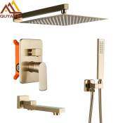 Brushed Gold Wall Mount Shower Set - Rainfall Mixer Faucet