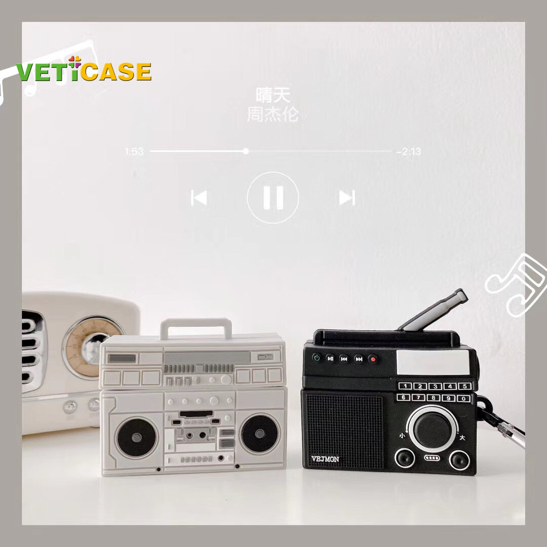 Hộp Đựng Tai Nghe Máy Ghi Âm Phong Cách Cũ Sáng Tạo 3D Cho Apple AirPods Pro AirPods 1 2 3 Vỏ Bọc Mềm Bằng Silicon Mới Vỏ Bọc Tai Nghe Air Pods Túi Đựng Phụ Kiện AirPod Bảo Vệ Màu Đen Trắng