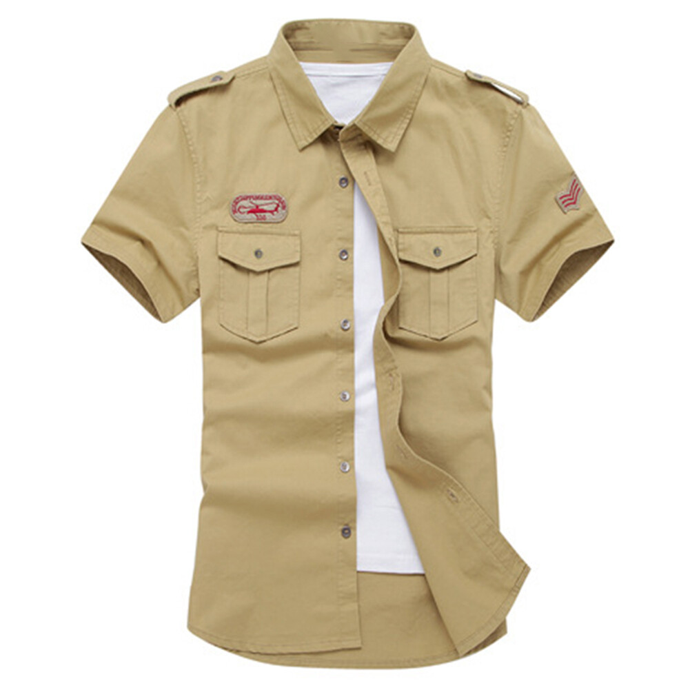 Freedun®Áo Sơ Mi Nam Tay Ngắn Cổ Bẻ Màu Trơn Phong Cách Quân Đội Ngoại Cỡ Áo Mỏng