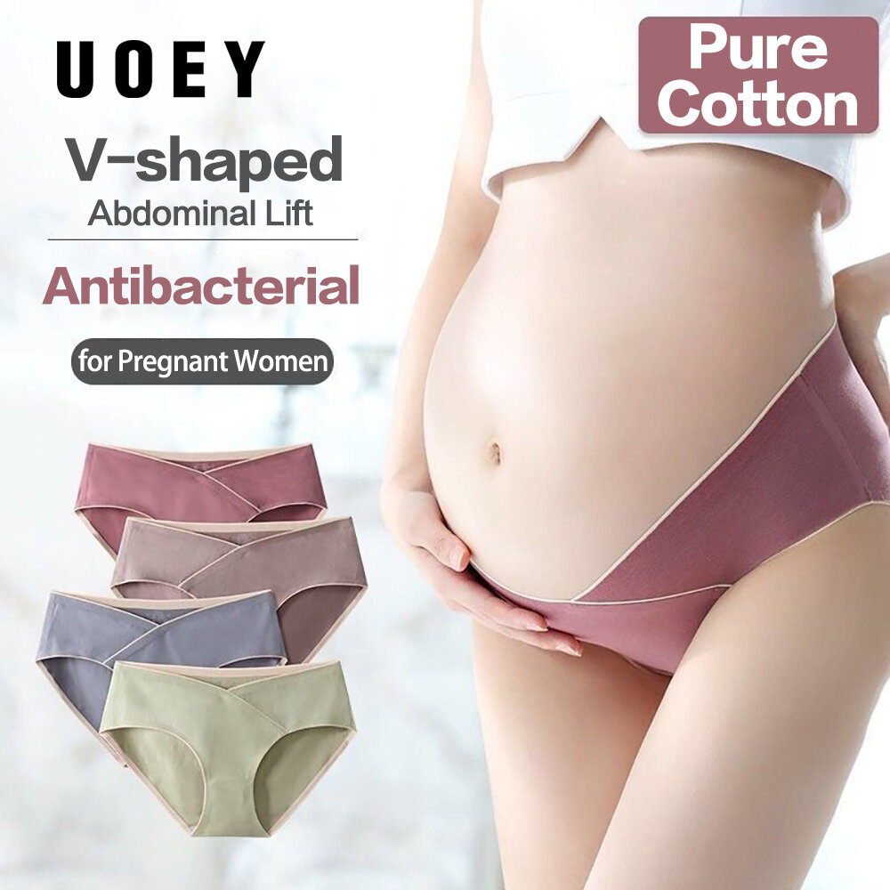Quần Lót Bà Bầu UOEY Chất Lượng Cao Kháng Khuẩn Cho Bà Bầu Quần Lót Cotton Quần Lót Cạp Thấp Hình Chữ V Nâng Bụng Quần Bầu Đồ Lót Nữ (M-2XL)