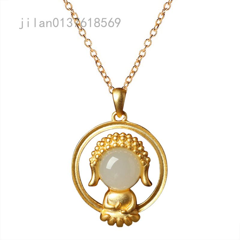 Hòa Điền Tự Nhiên Jade Baby Mặt Dây Chuyền Hình Phật Vòng Cổ 925 Bạc Trang Sức Thời Trang Chalcedony Quà Tặng Bùa Hộ Mệnh Cho Phụ Nữ | Mặt Dây Chuyền