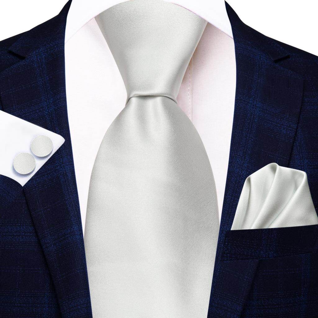 Hi Tie Designer Silver GreySolid Silk Wedding Tie Men's Handheld Cufflinks Gift Men's Necklace Fashion Business Party Pendant