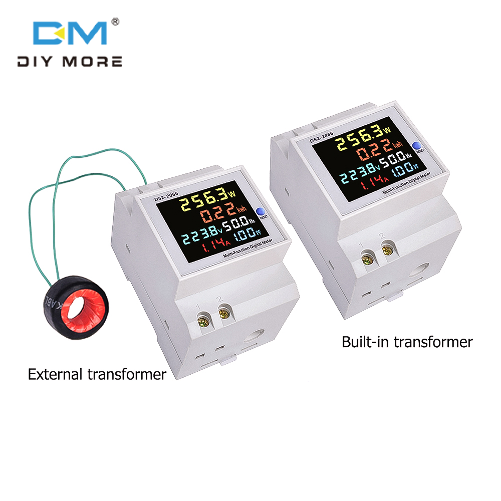 Diymore đồng hồ đo giờ watt thông minh cho gia đình một pha màn hình lcd màu máy đo hệ số công suất dòng điện điện áp 220v loại đường ray dẫn hướng