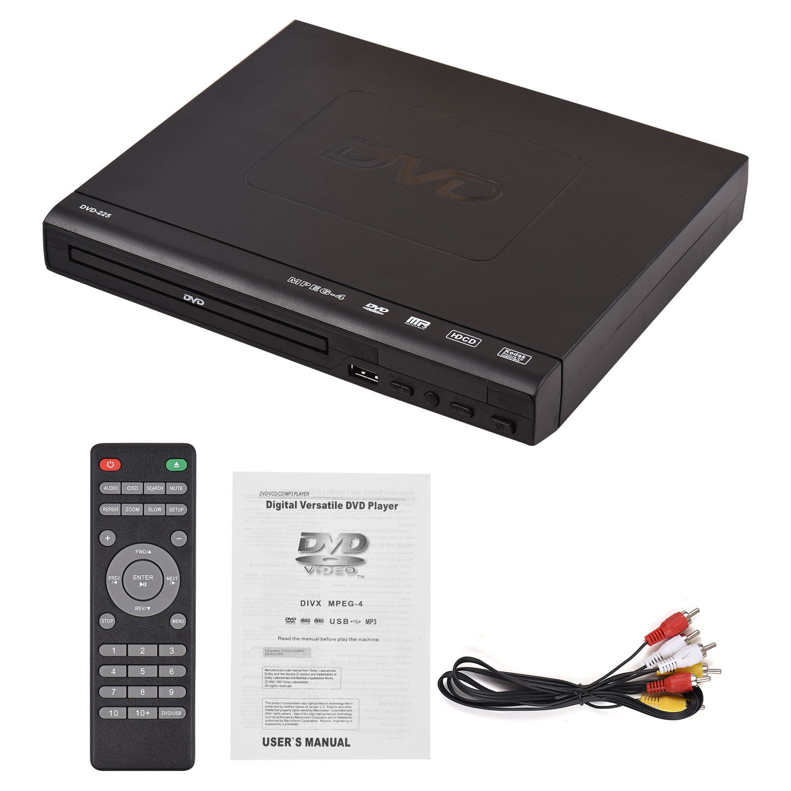 Đầu dvd gia đình dvd-225 đầu đĩa dvd cd đầu phát đa phương tiện kỹ thuật số đầu ra av có điều khiển từ xa
