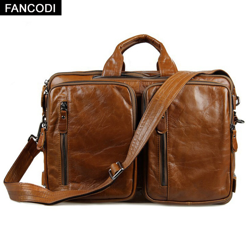 FANCODI Fashion Multi-Function Genuine Leather Men's Travel Bags Luggage Duffel Bags Men Backpack Overnight Bag Tote Bag M104