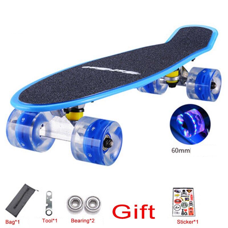 ใหม่22นิ้วสเก็ตบอร์ด Mini Cruiser สเก็ตบอร์ดพลาสติก Longboard กล้วย Fishboard Street กีฬากลางแจ้งสำหรับเด็กผู้หญิงเด็กผู้ชาย